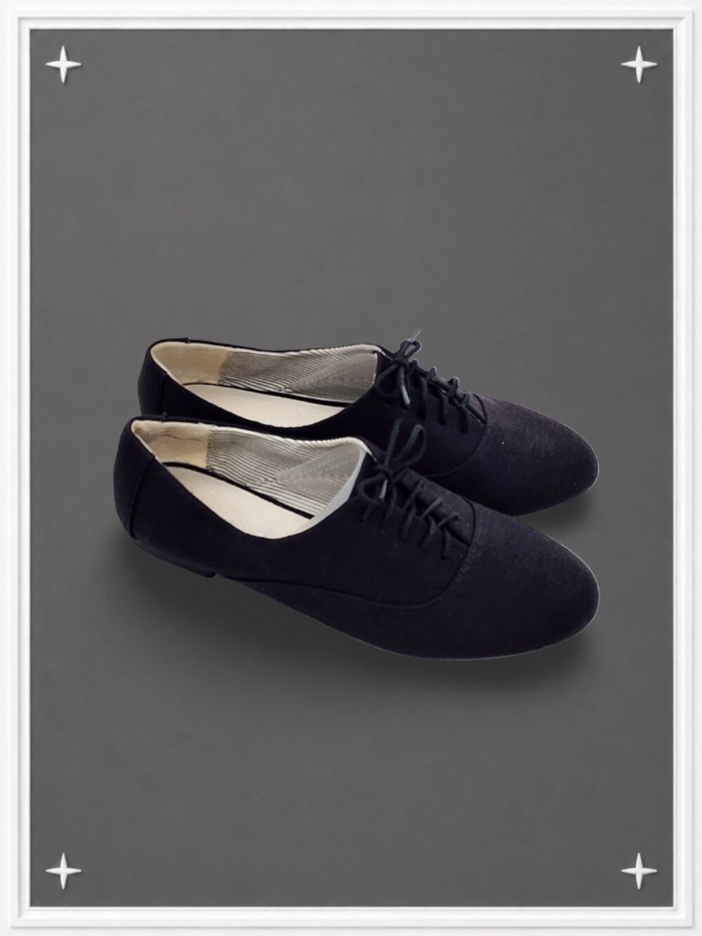 "Olinda" Black Lace-Up Oxford Flats | Women's 8.5